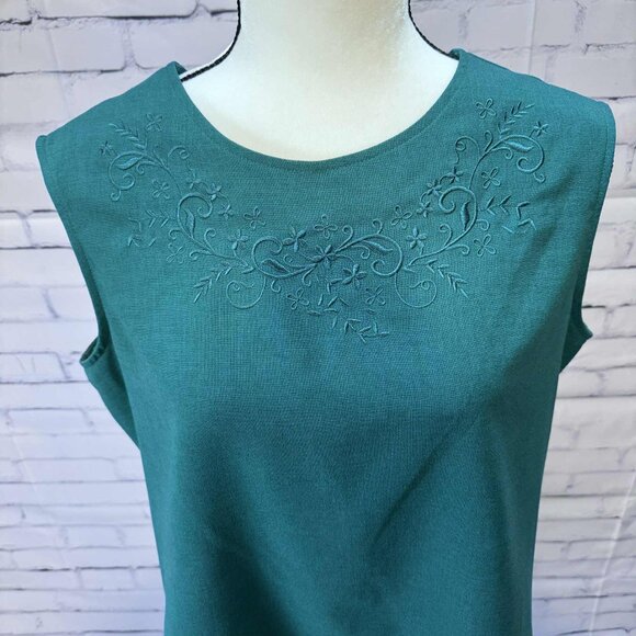 BonWorth Teal Sleeveless Blouse with Floral Embroidery | Size S - Picture 2 of 7